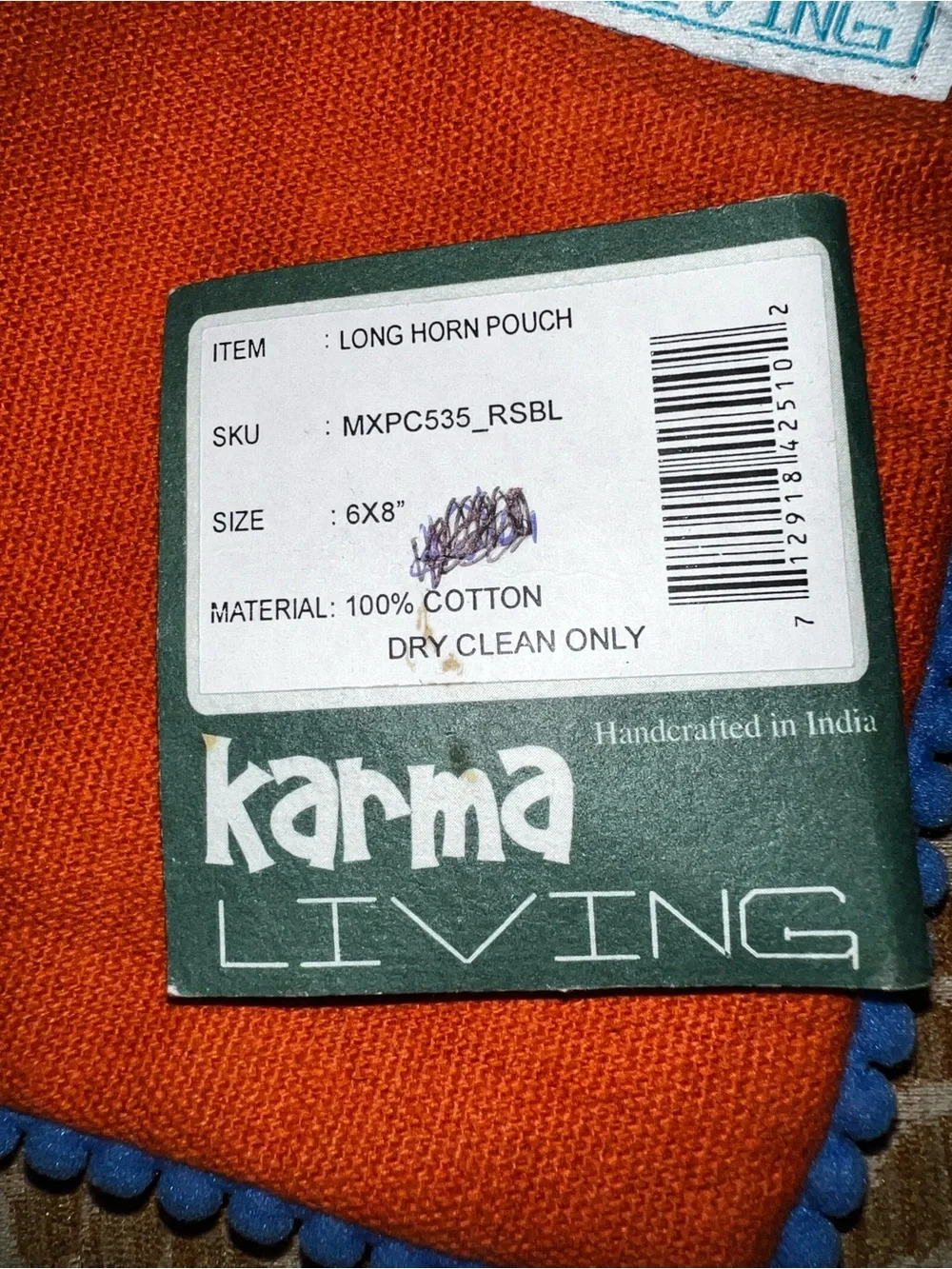 Karma Bright Orange Zip Pouch with Blue Trim